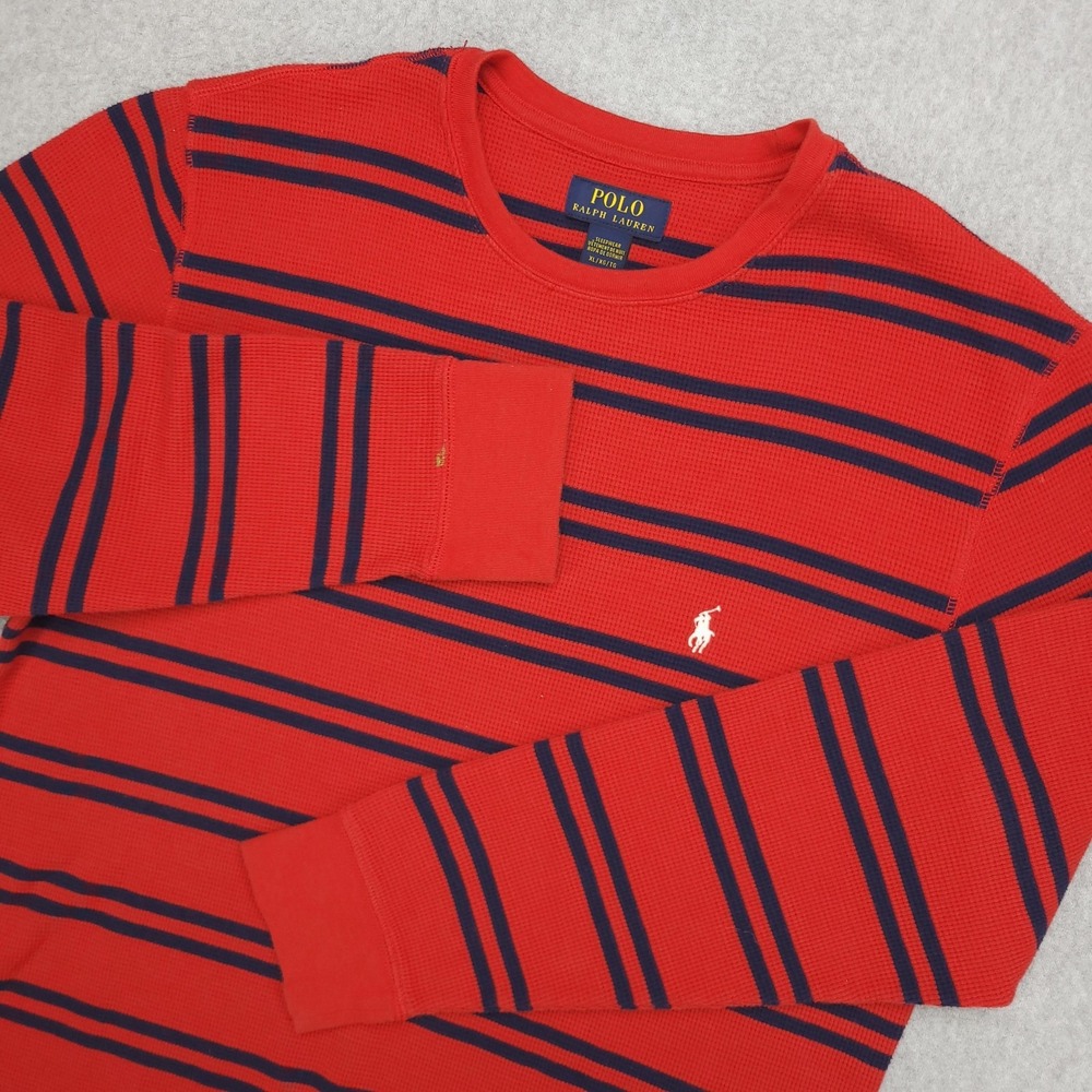 Polo Ralph Lauren Shirt Mens XL Red Navy Stripe Sleepwear Waffle Knit